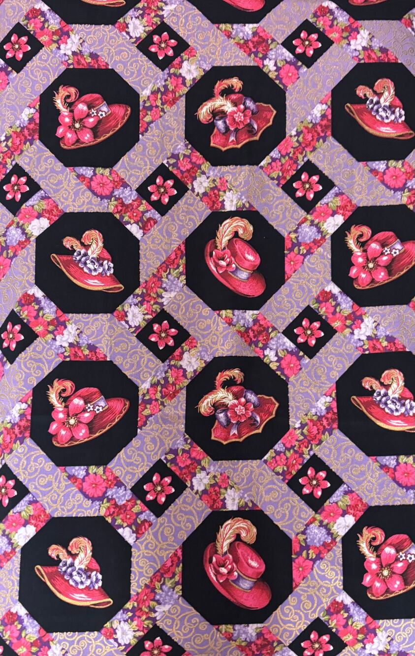Vintage Springs Industries Concord Hats & Feathers #2359 Cotton Fabric 72" x 44"